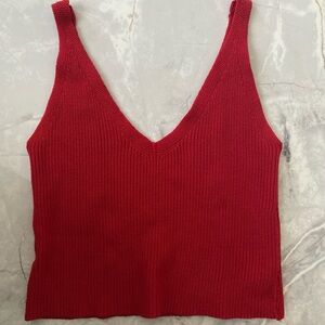 Red V Neck Knit Top